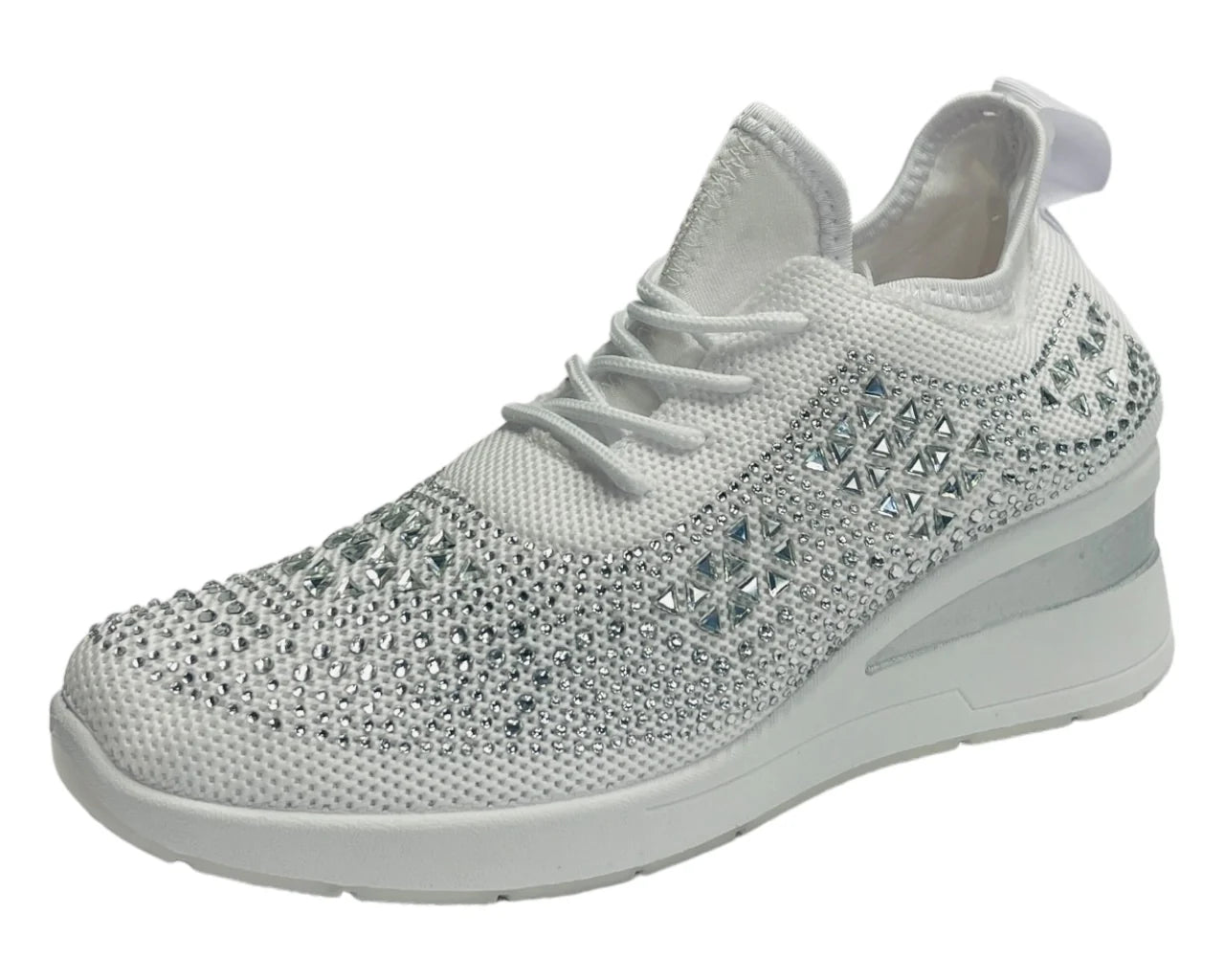 Women's Casual Wedge Diamante Lace Up Trainers