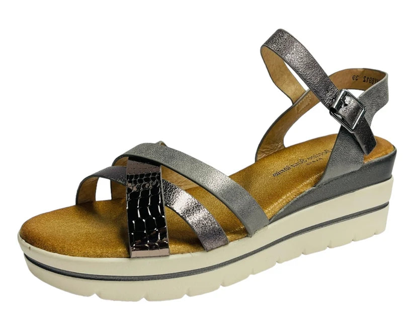 Women's Faux Leather Padded Ankle Strap Wedge Sandals
