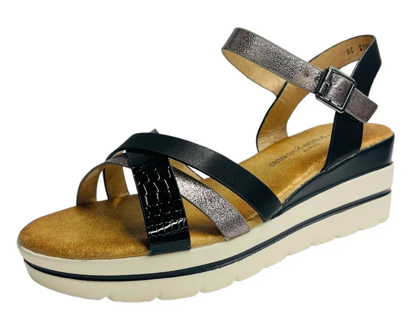 Women's Faux Leather Padded Ankle Strap Wedge Sandals