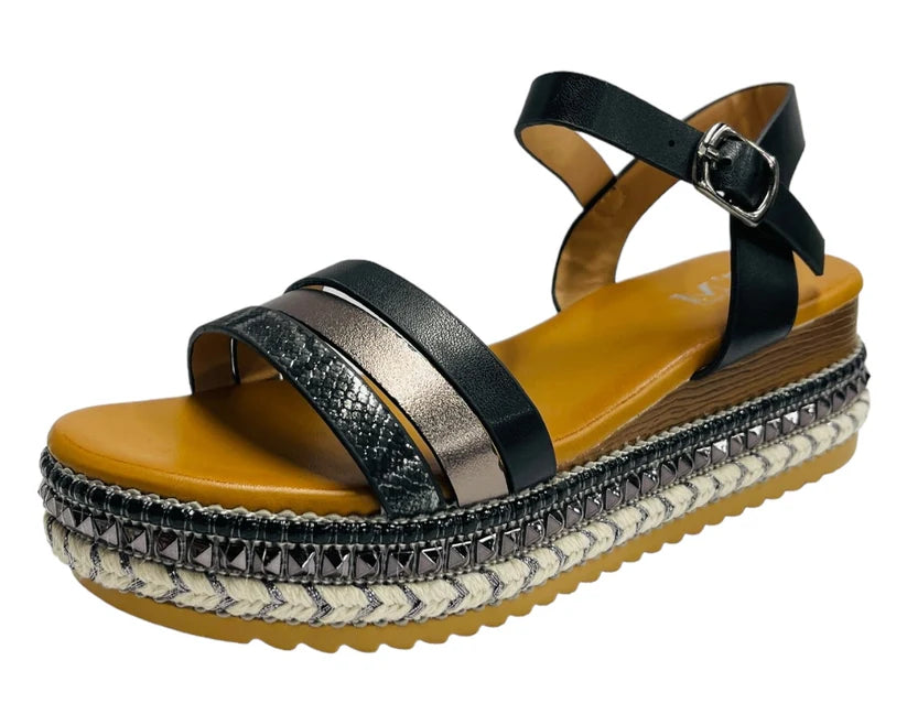 Women's Ankle Strap Faux Leather Wedge Sandals