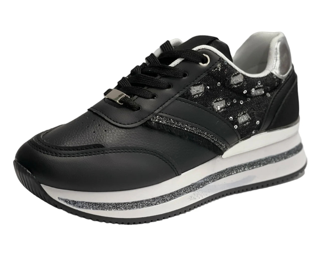 Faux Leather Chunky Sole Lace Up Trainers