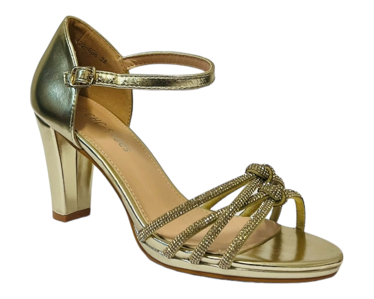 Cross Strap Glitter Block Heel Shoes