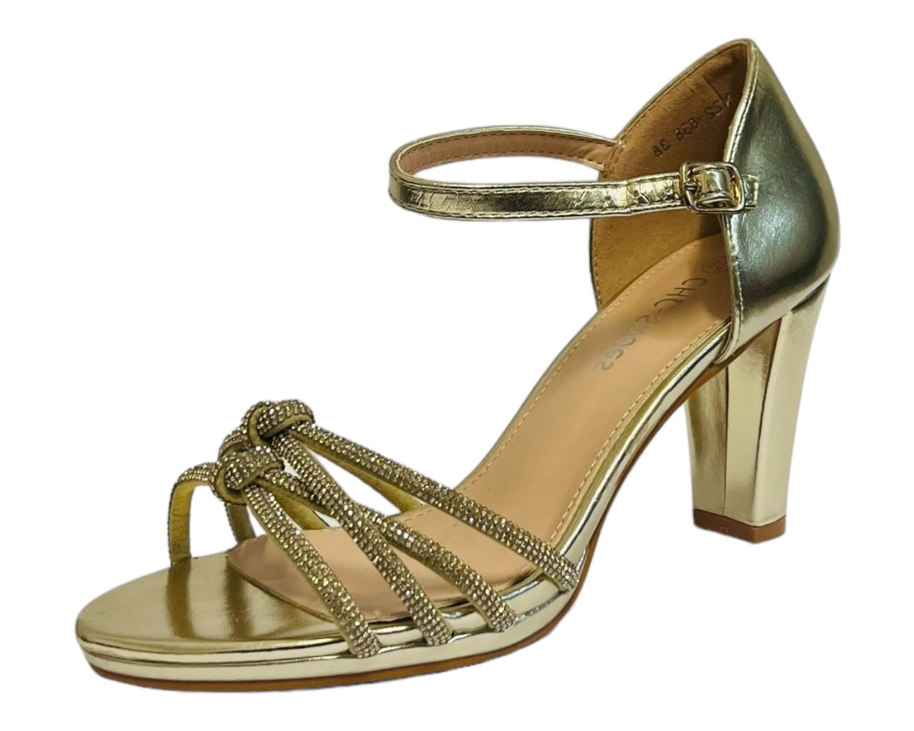 Cross Strap Glitter Block Heel Shoes