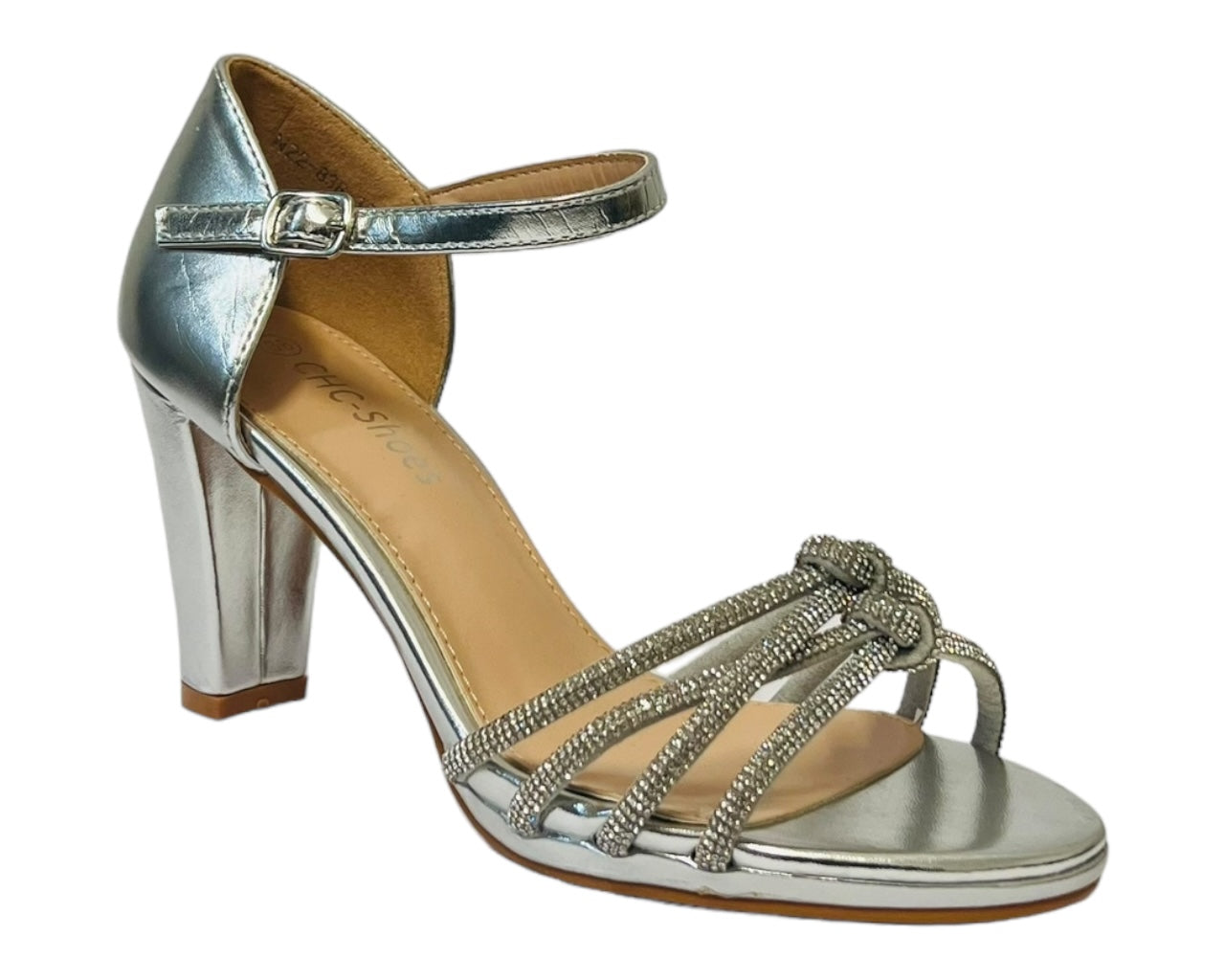 Cross Strap Glitter Block Heel Shoes
