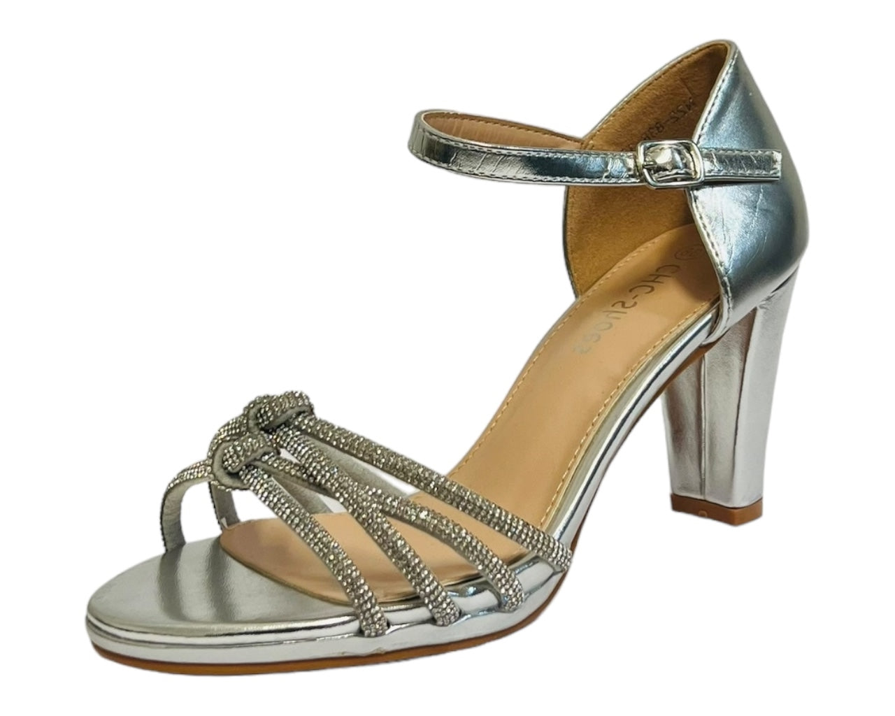Cross Strap Glitter Block Heel Shoes