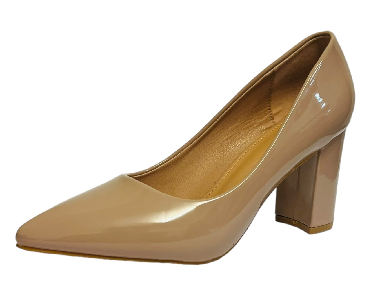 Block Heel Faux Patent Court Shoes