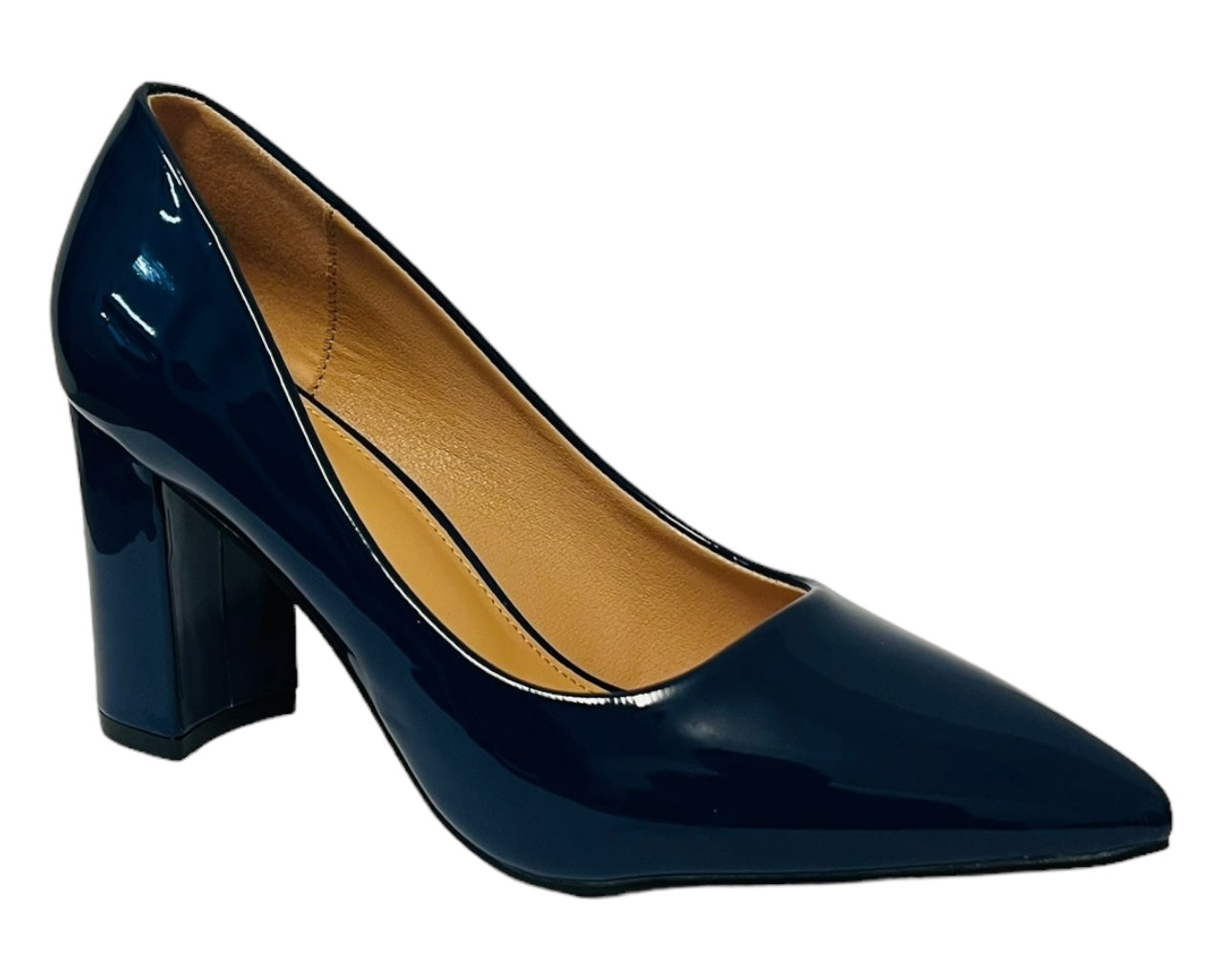 Block Heel Faux Patent Court Shoes