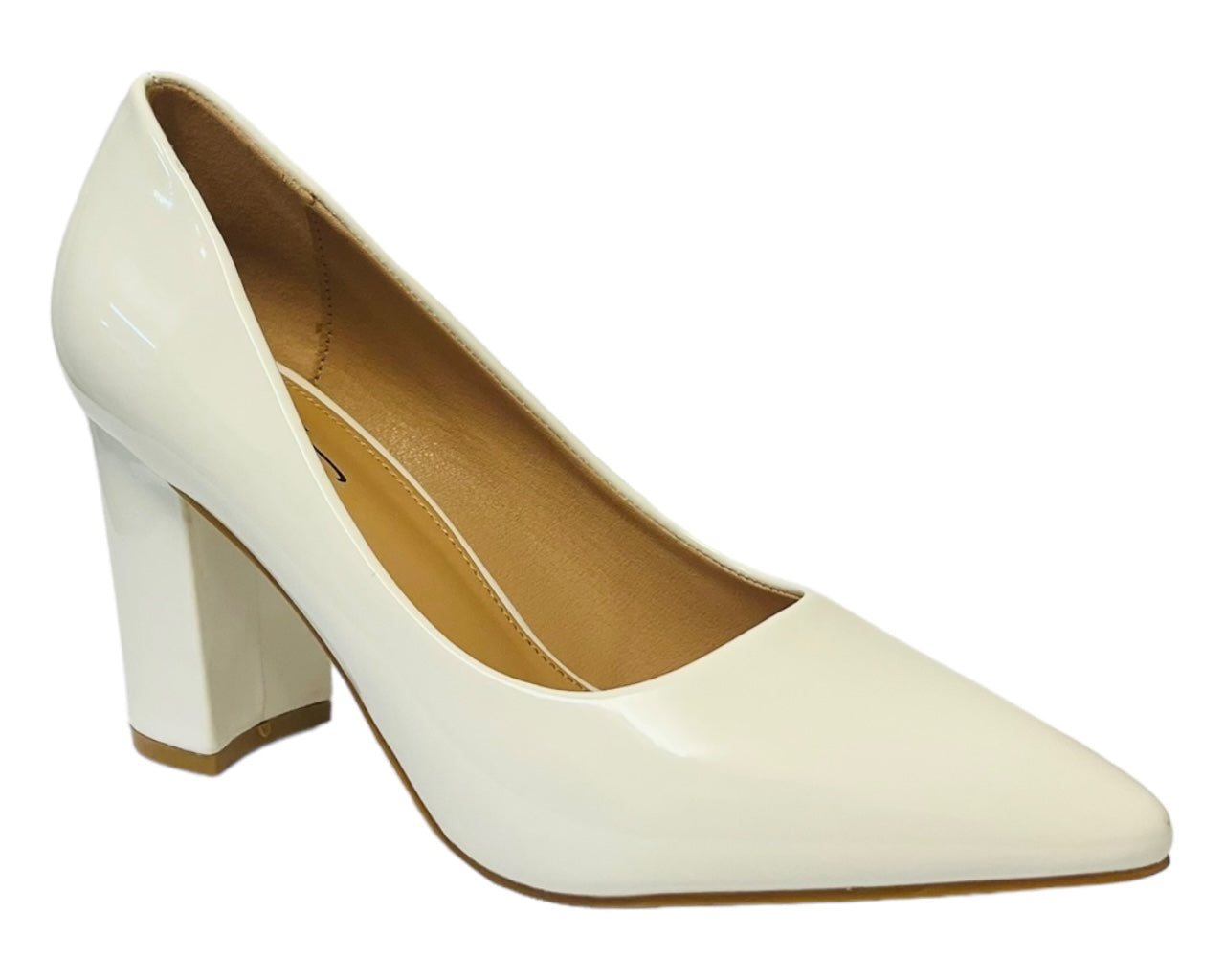 Block Heel Faux Patent Court Shoes