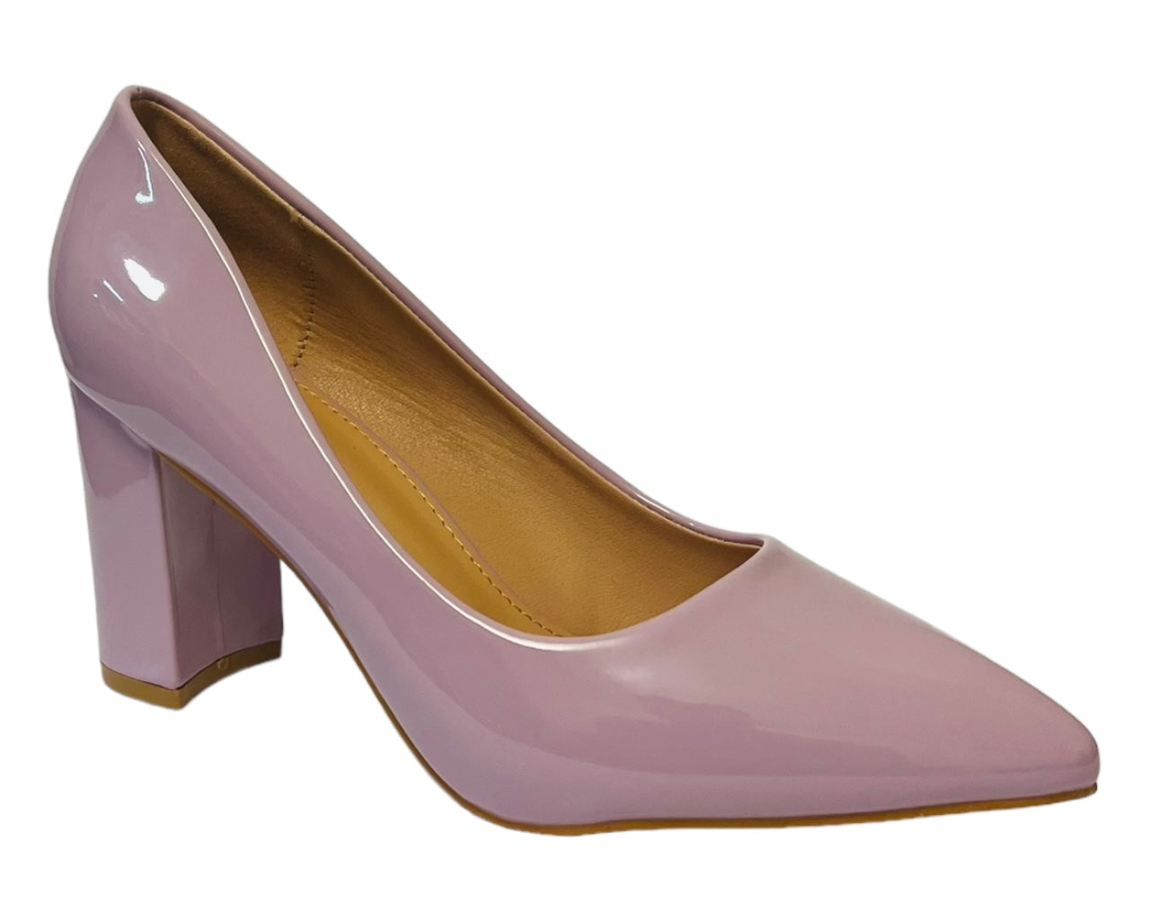 Block Heel Faux Patent Court Shoes