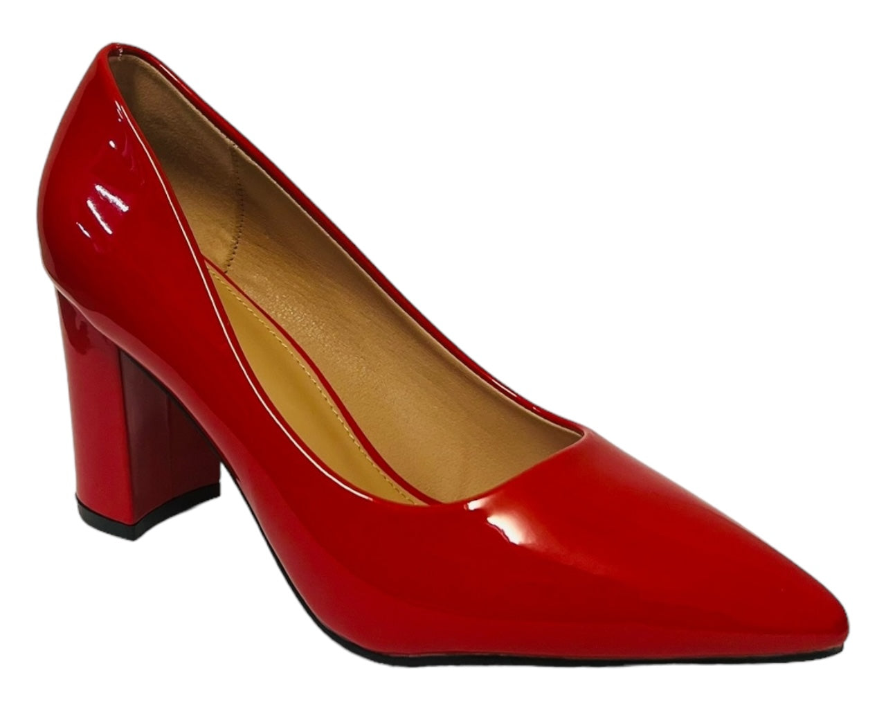 Block Heel Faux Patent Court Shoes