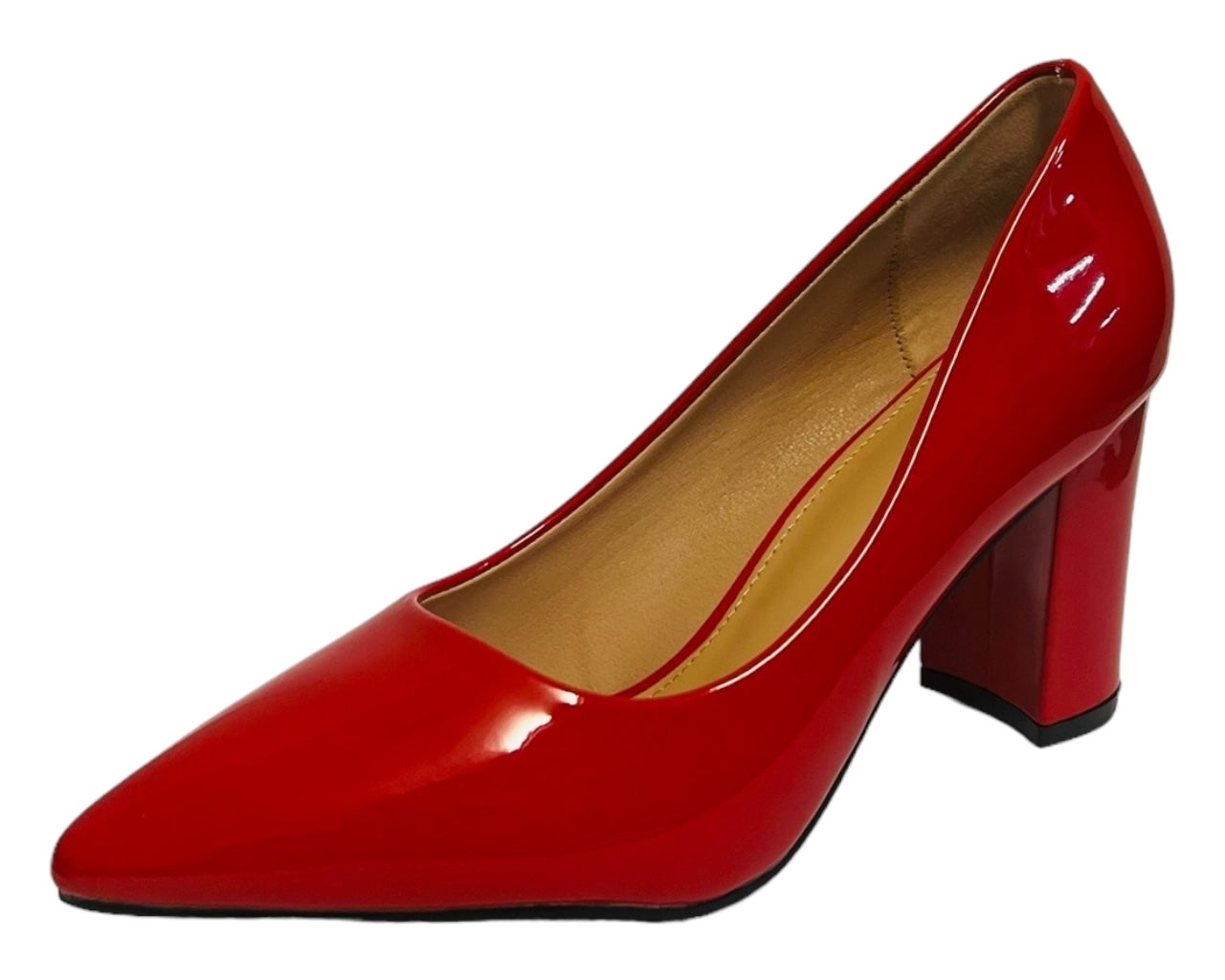 Block Heel Faux Patent Court Shoes