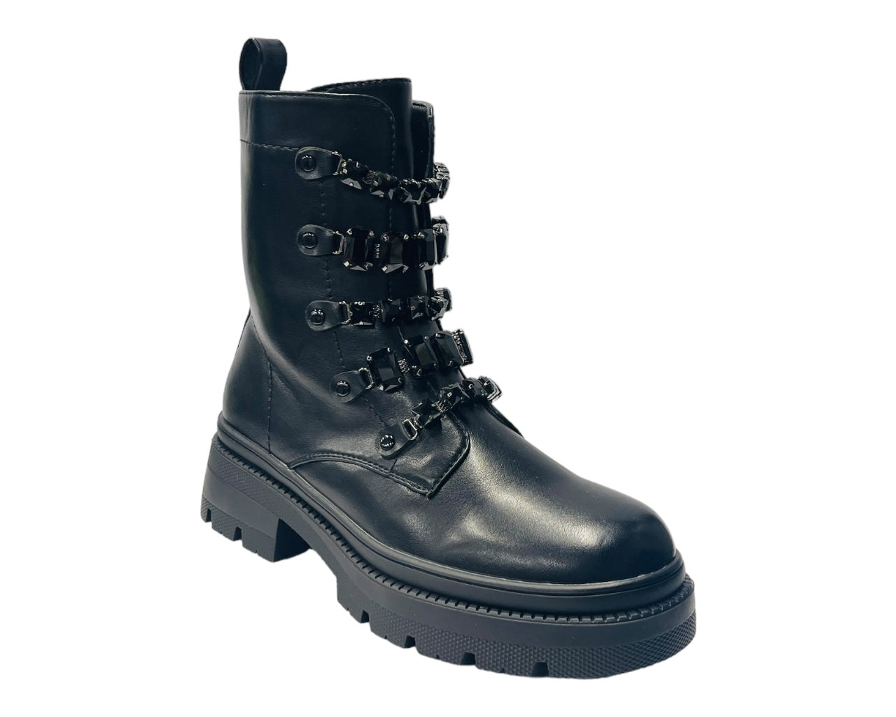 Platform Faux Leather Pearl Ankle Boots
