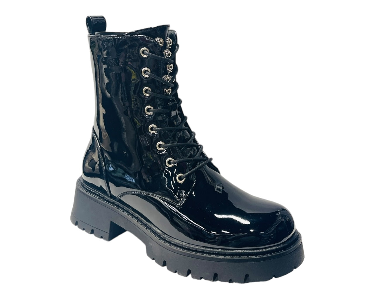 Faux Patent Chunky Sole Ankle Boots