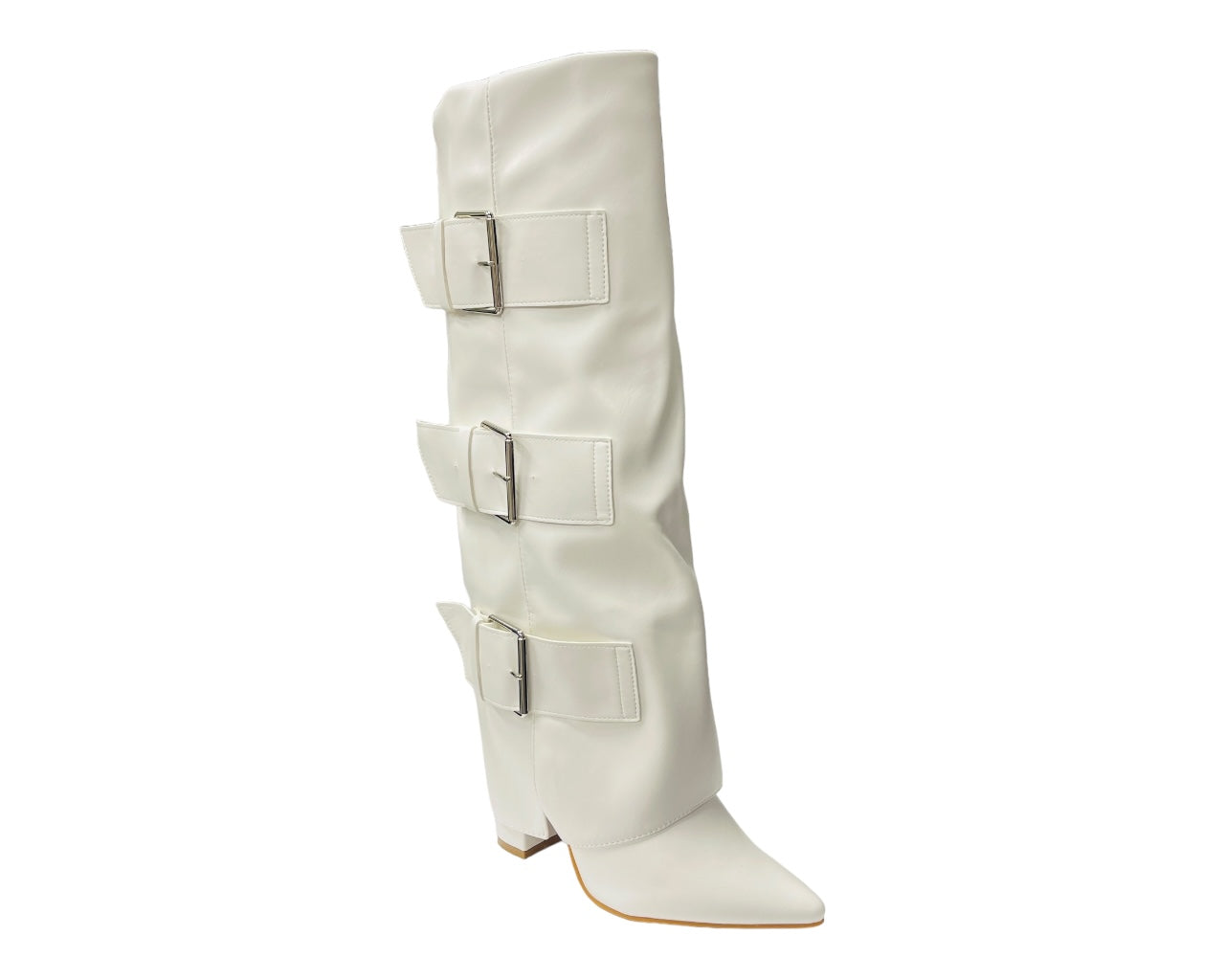 Faux Leather Buckle Strap Fold Over Boots