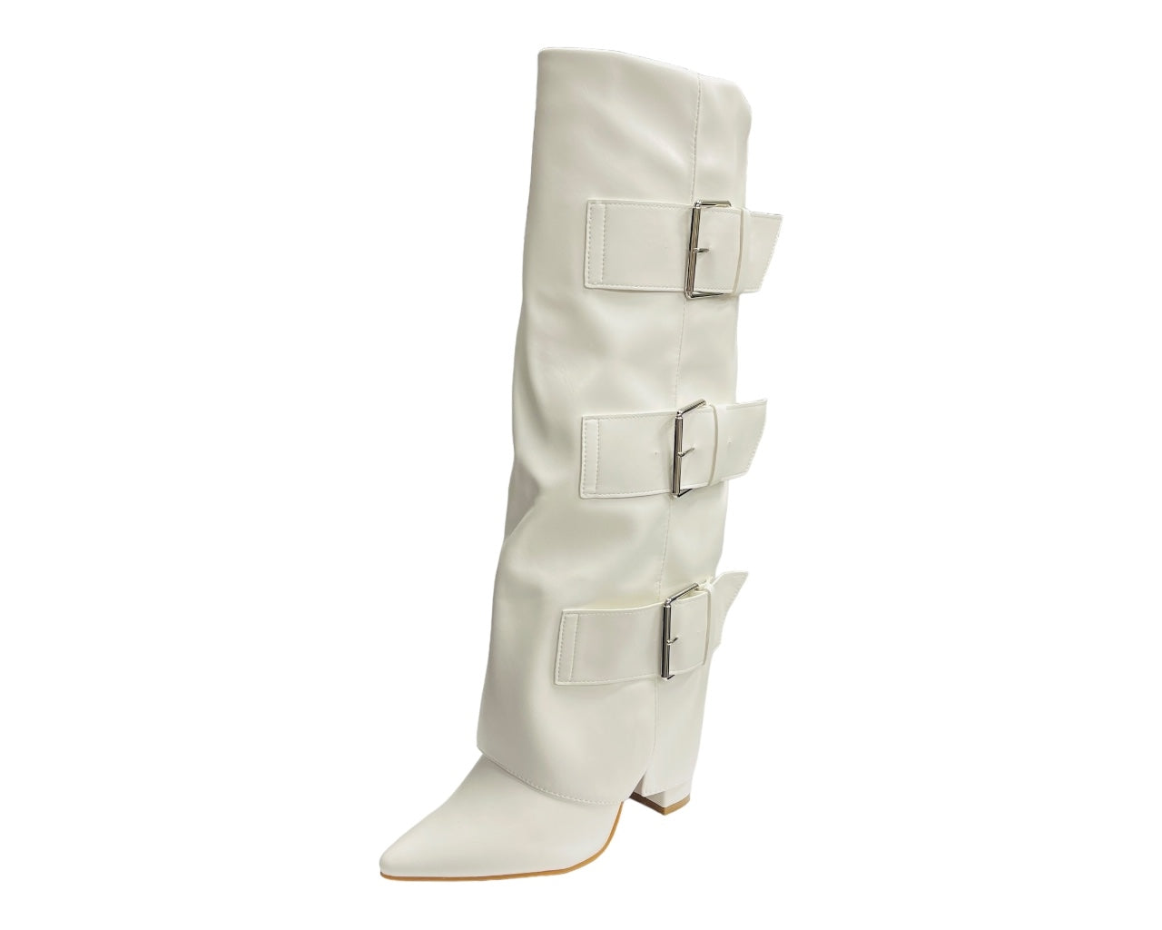Faux Leather Buckle Strap Fold Over Boots