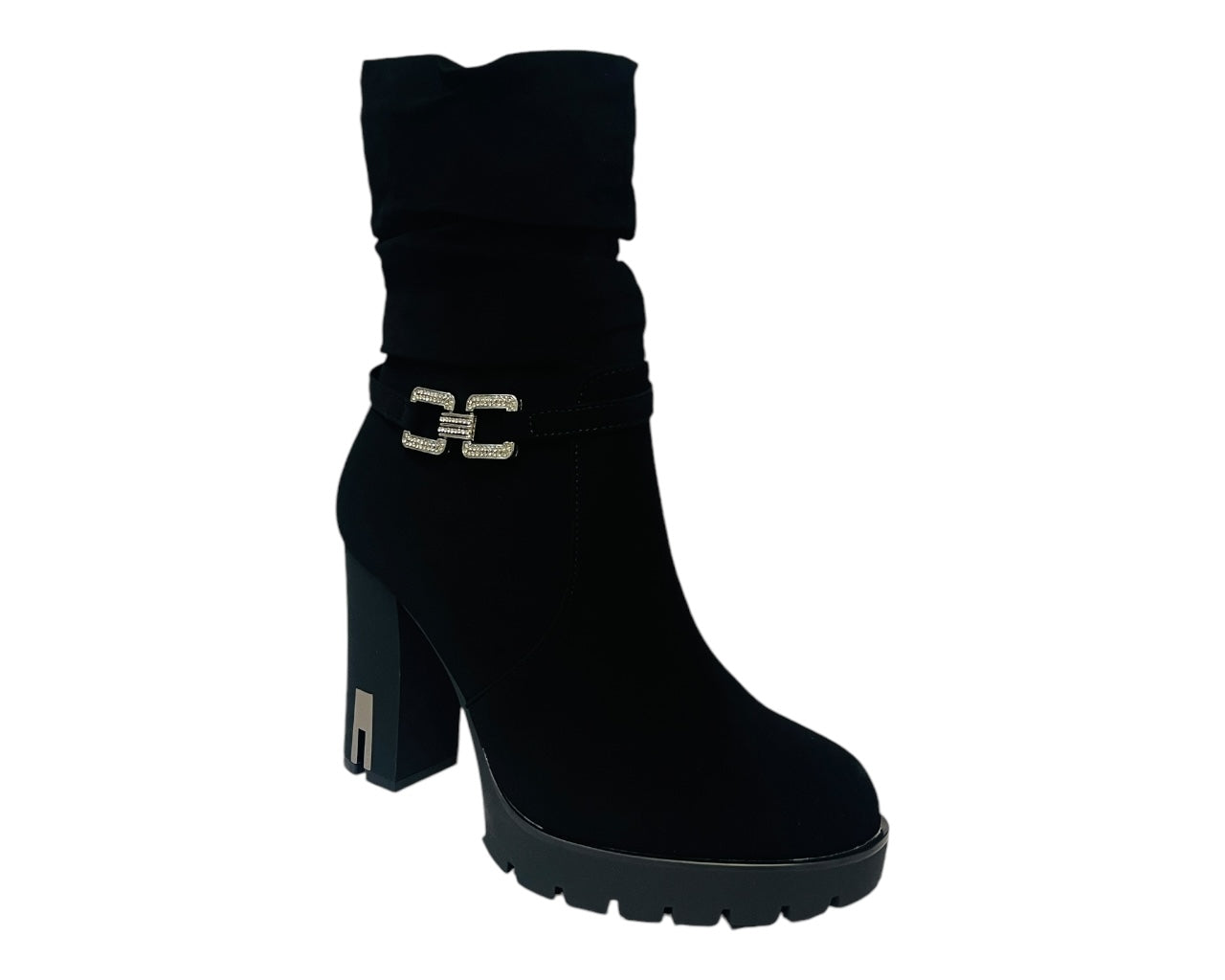 Block Heels Zip Diamante Ankle Boots