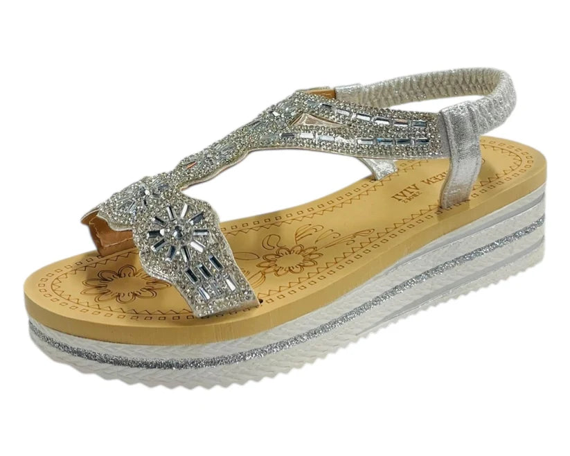 Women's Diamante Elastic Ankle Strap Wedge Sandals