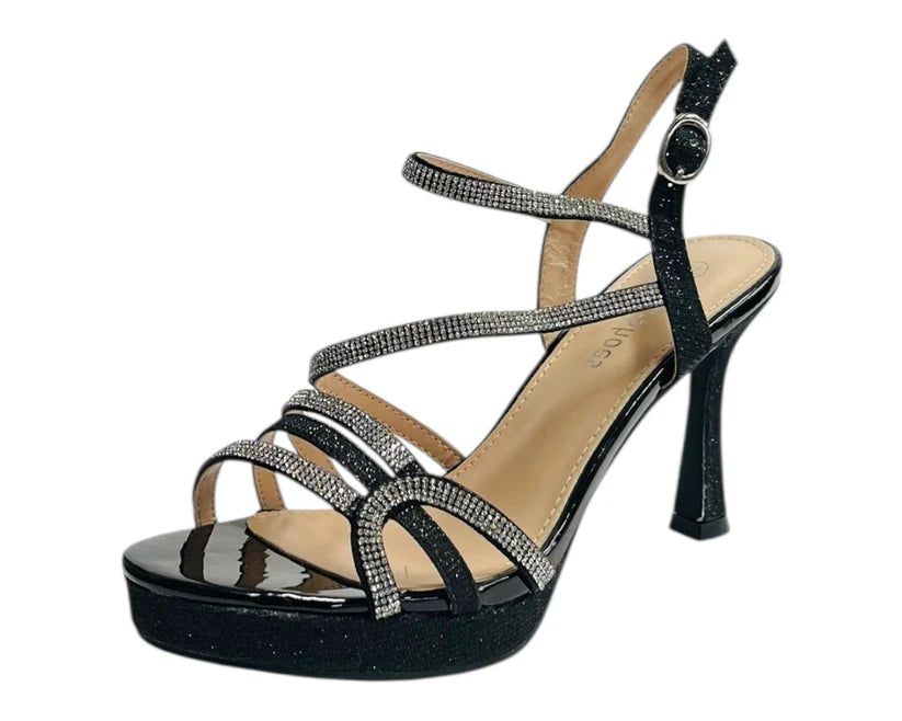 Diamante High Heel Glitter Ankle Strap Shoes