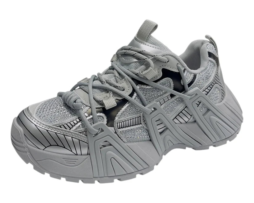 Chunky Sole Rhinestone Lace Up Sports Trainers