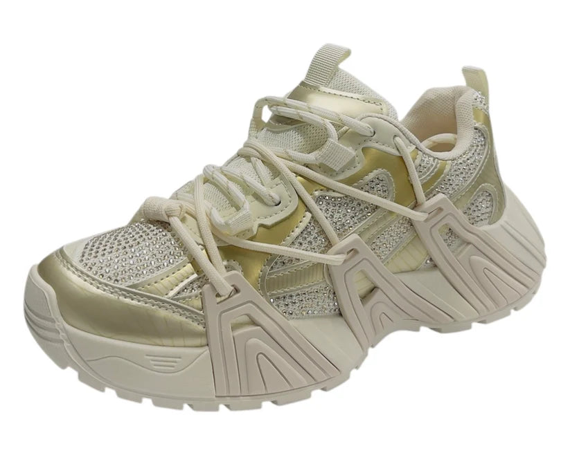 Chunky Sole Rhinestone Lace Up Sports Trainers