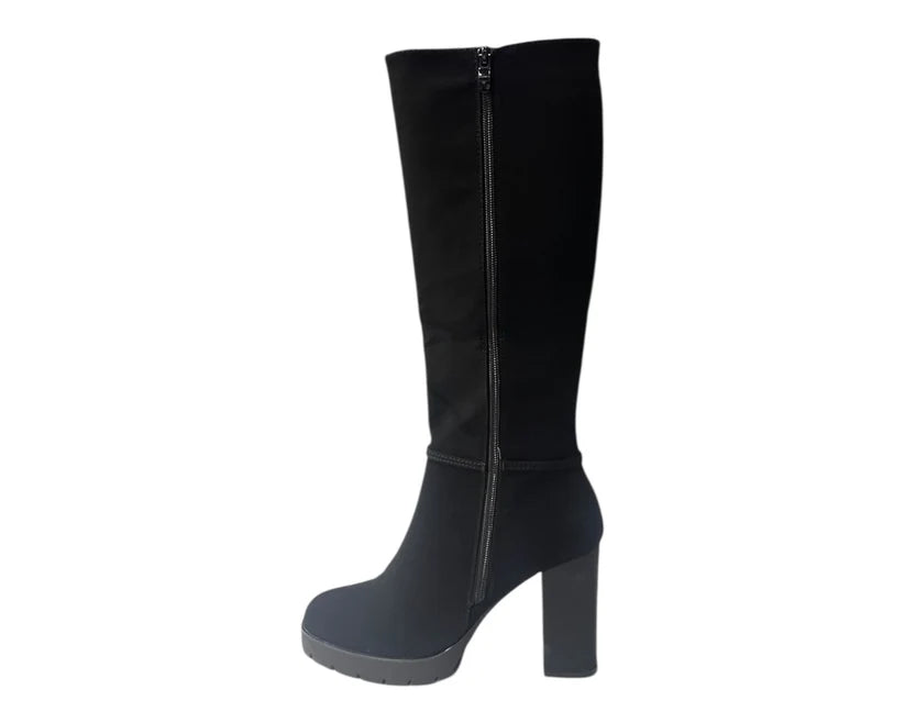 Stylish Diamante Knee-High Boots with Block Heels and Zip Closure