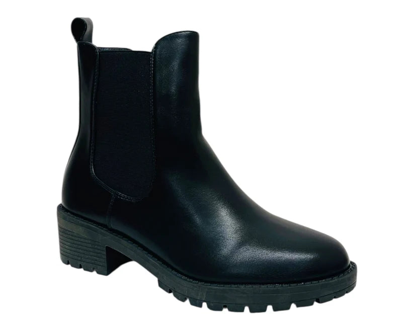 Faux Leather Elastic Panel Zip Ankle Boots