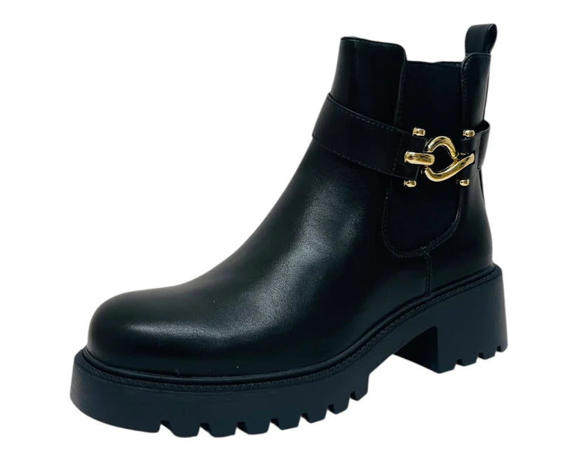 Chunky sole faux leather ankle boots with elastic panels and zip