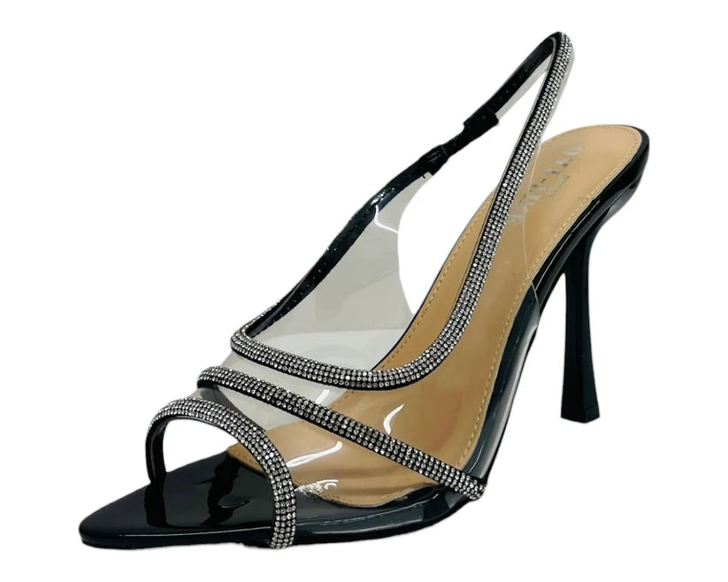 Women's Ankle Strap Rhinestone Stiletto Heel Shoes Beige