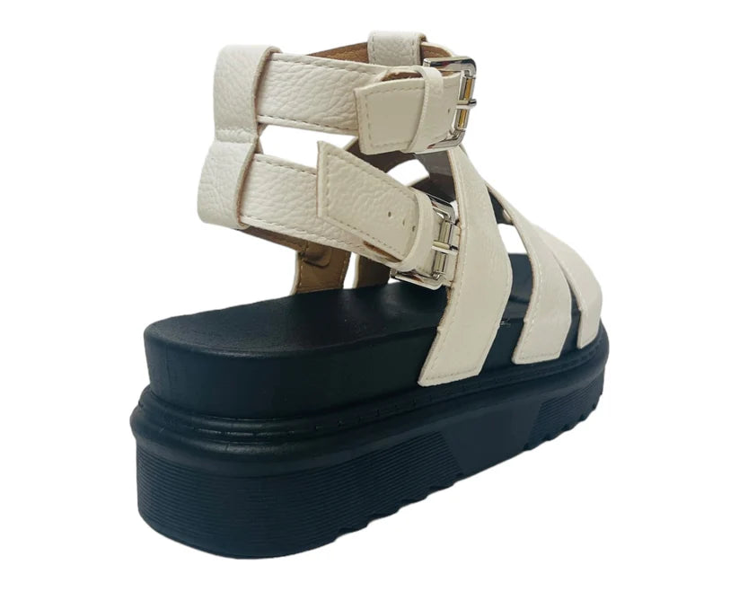 Women's Faux Leather Chunky Sole Double Buckle Gladiator Sandals