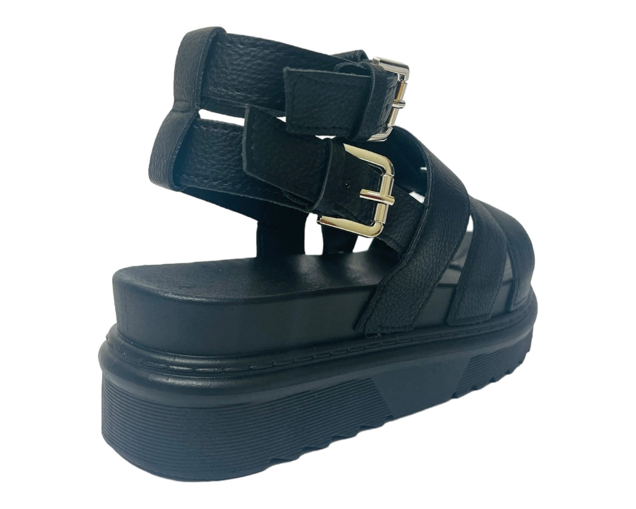 Women's Faux Leather Chunky Sole Double Buckle Gladiator Sandals