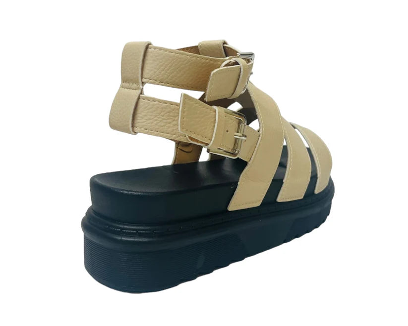 Women's Faux Leather Chunky Sole Double Buckle Gladiator Sandals