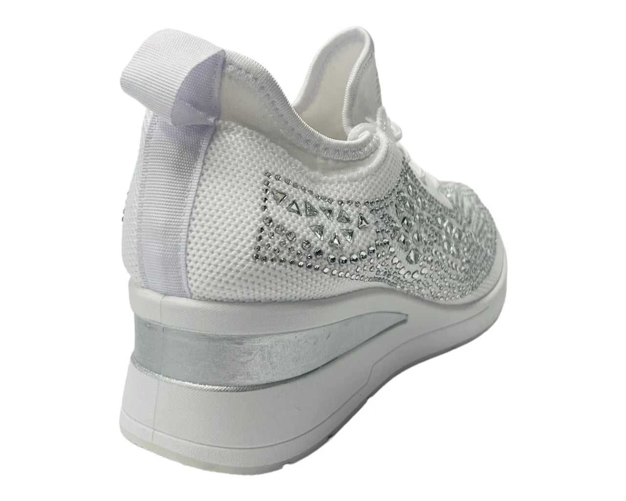 Women's Casual Wedge Diamante Lace Up Trainers