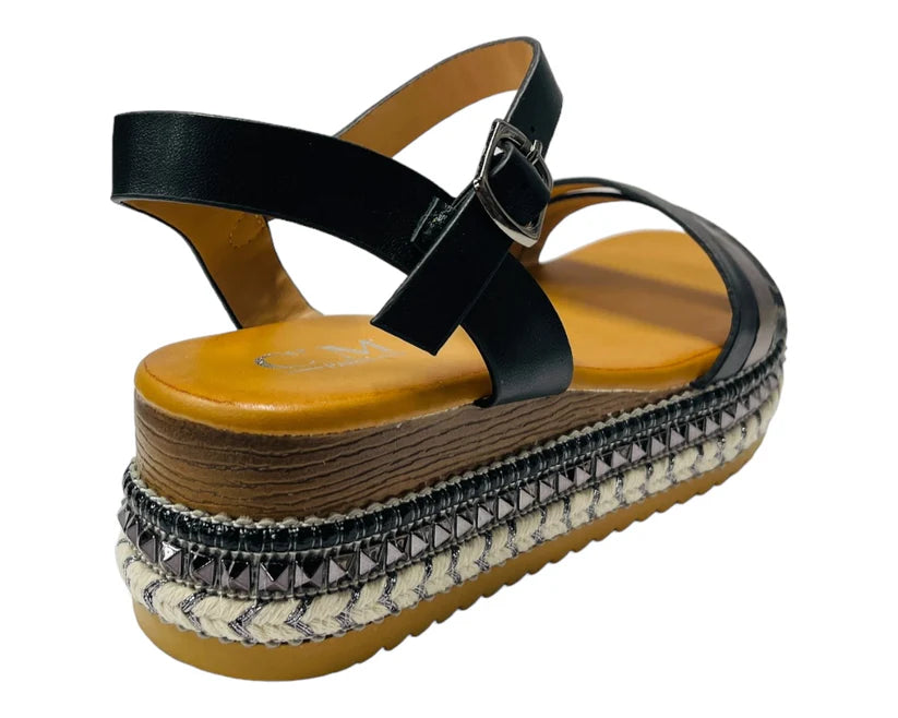Women's Ankle Strap Faux Leather Wedge Sandals