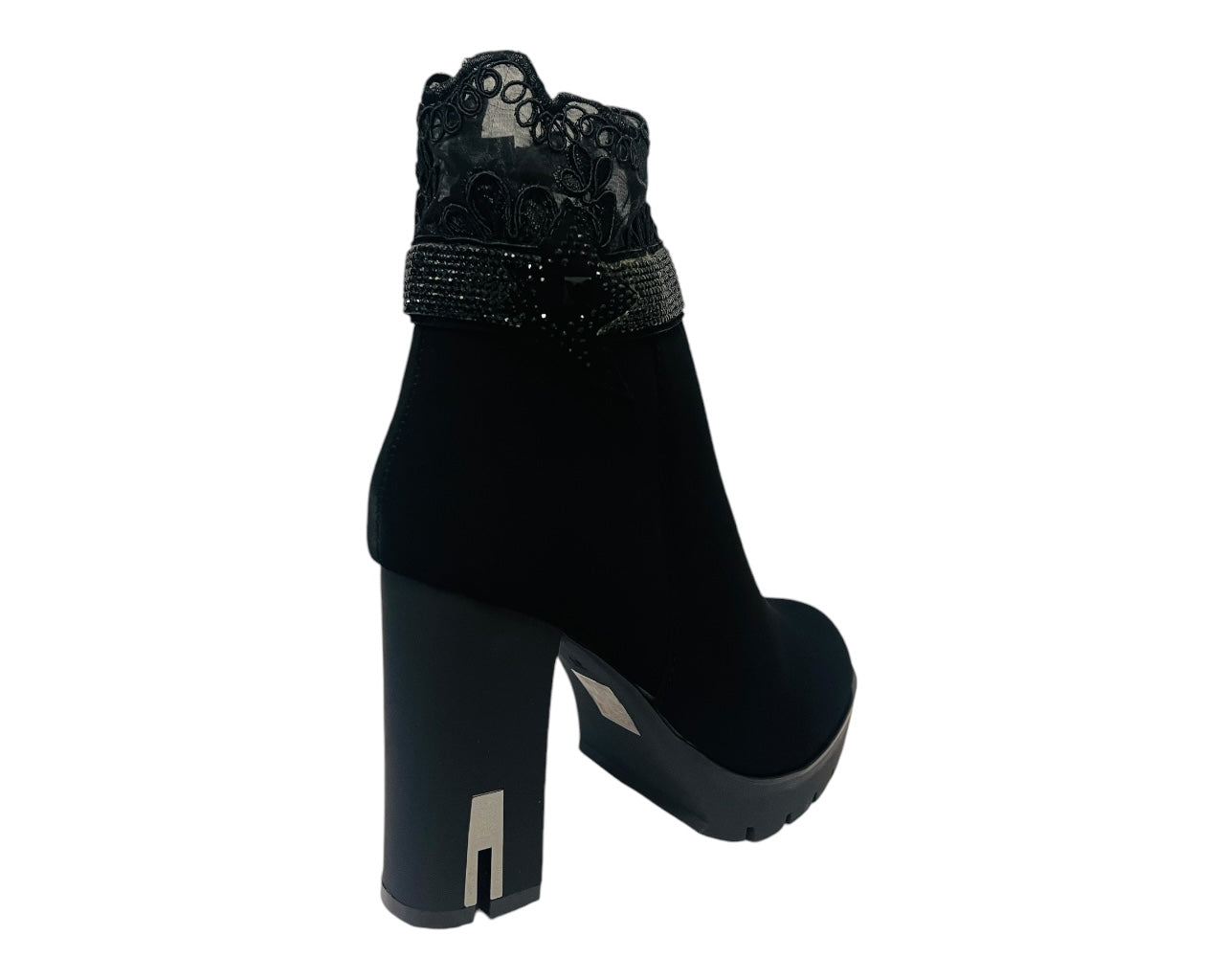 Block High Fabric Border Heels Zip Ankle Boots