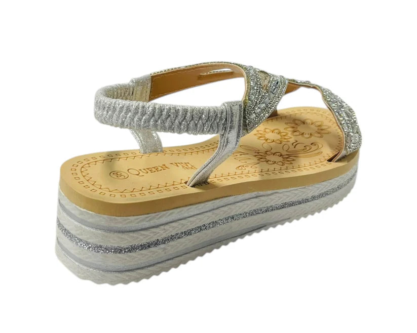 Women's Diamante Elastic Ankle Strap Wedge Sandals
