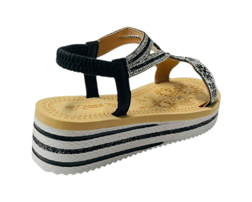 Women's Diamante Elastic Ankle Strap Wedge Sandals