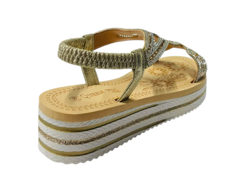 Women's Diamante Elastic Ankle Strap Wedge Sandals