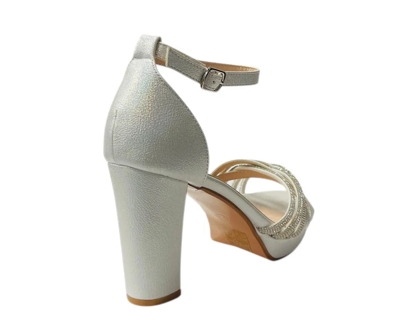 Diamante Block Heel Glitter Crossover Strap Shoes