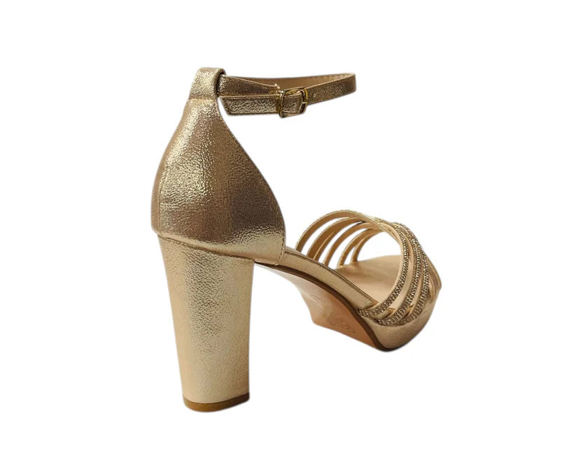 Diamante Block Heel Glitter Crossover Strap Shoes