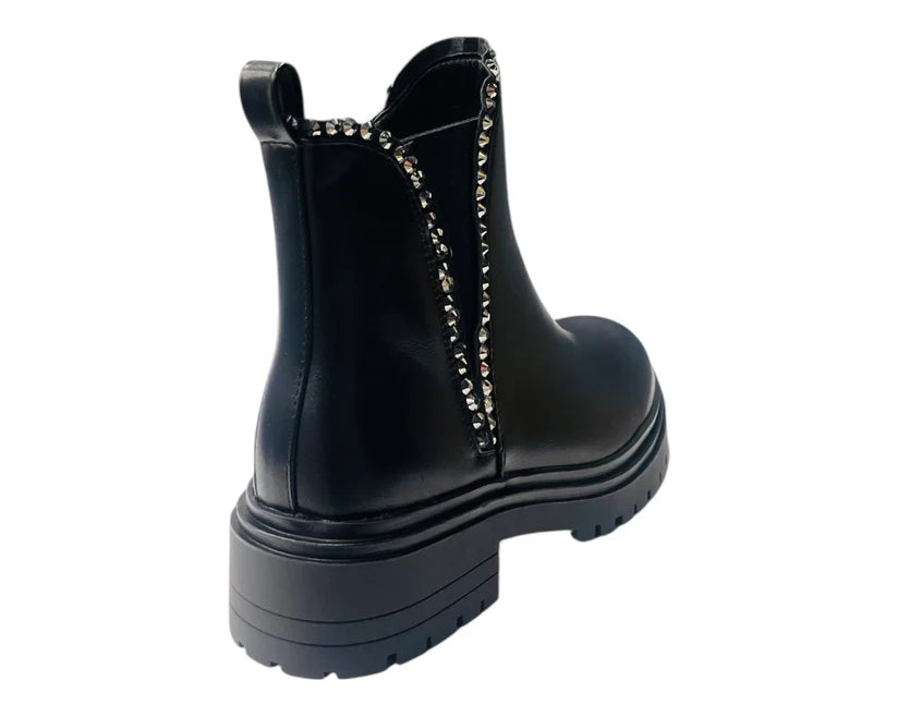Ankle Boots in Faux Leather with Studs and Zip Fastening