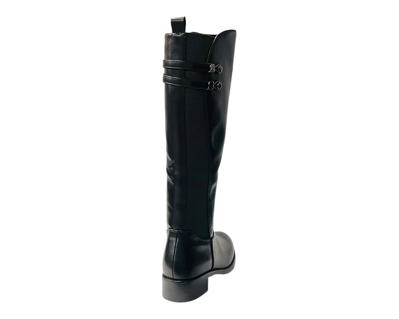 Elastic Panel Faux Leather Zip Knee High Boots