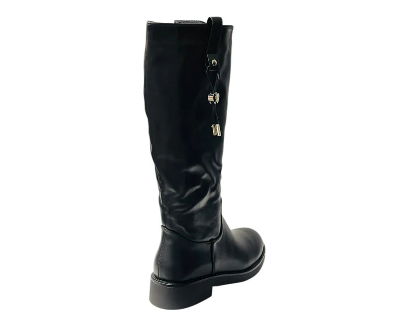 Faux Leather Zip Mid Calf Full Zip Boots