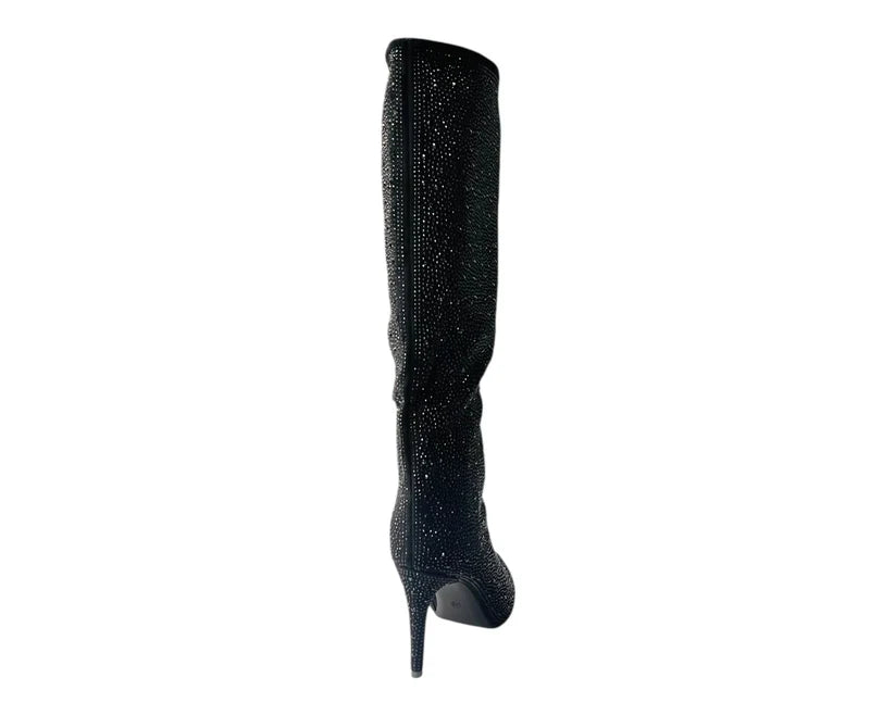 Pointed Toe All Over Diamante Stiletto Heel Knee High Boots
