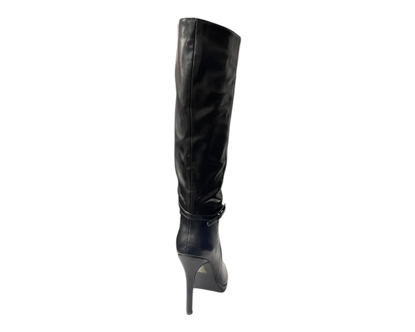 Pointed Toe Faux Leather Stiletto Heel Knee High Boots