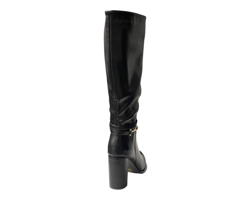 Round Toe Faux Leather Block Heel Knee High Boots