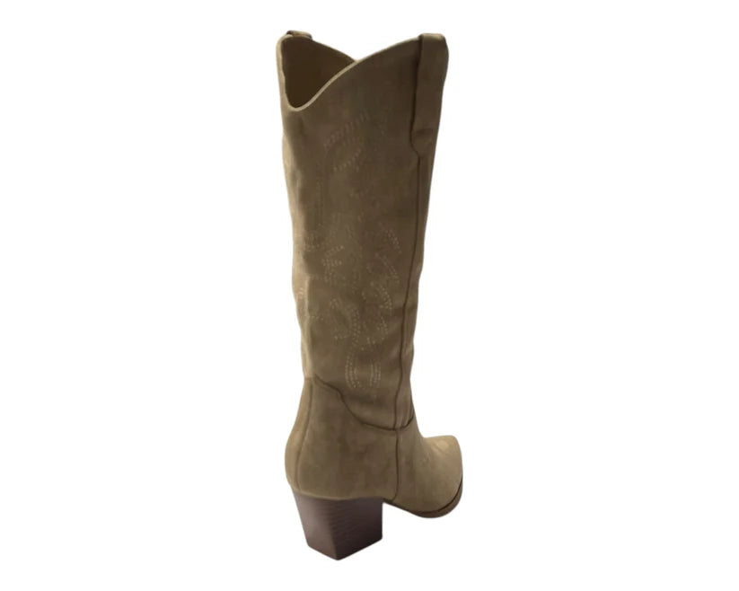 Western-style embroidered mid-calf boots