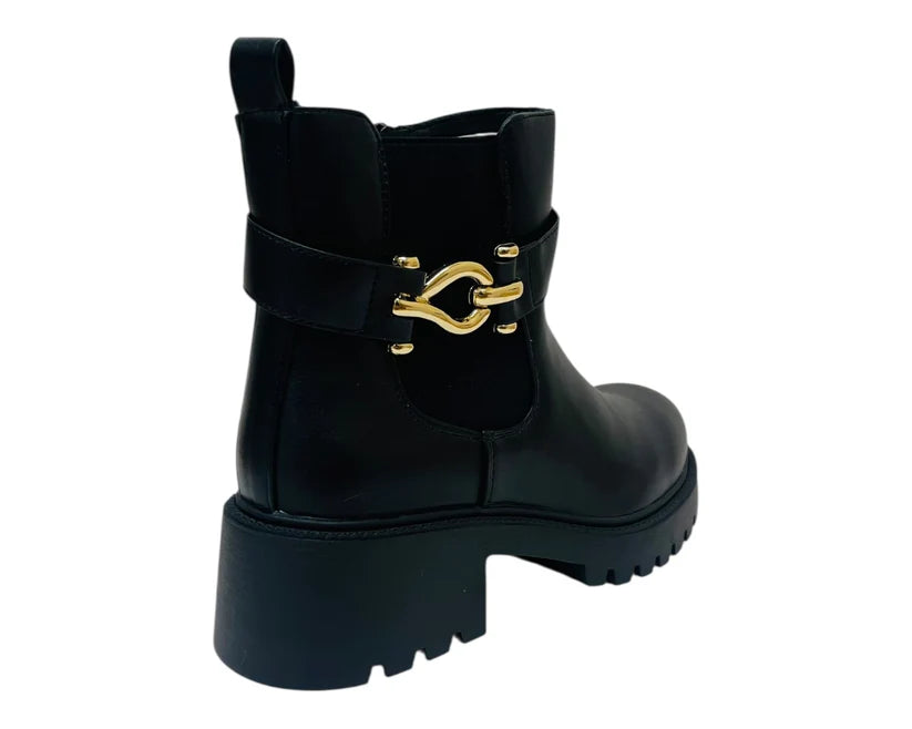 Chunky sole faux leather ankle boots with elastic panels and zip