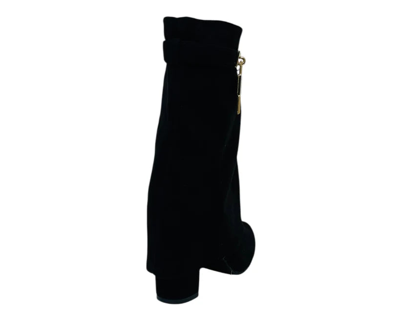 Faux Suede Fold Over Padlock Ankle Boots