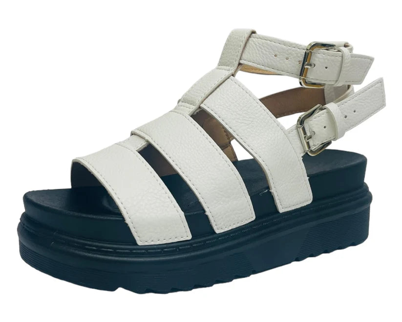 Women's Faux Leather Chunky Sole Double Buckle Gladiator Sandals