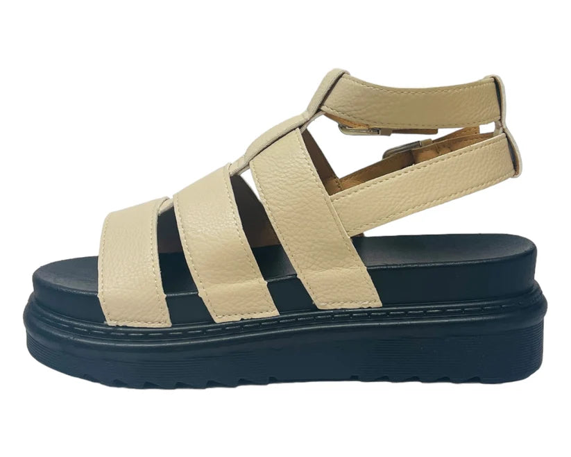 Women's Faux Leather Chunky Sole Double Buckle Gladiator Sandals